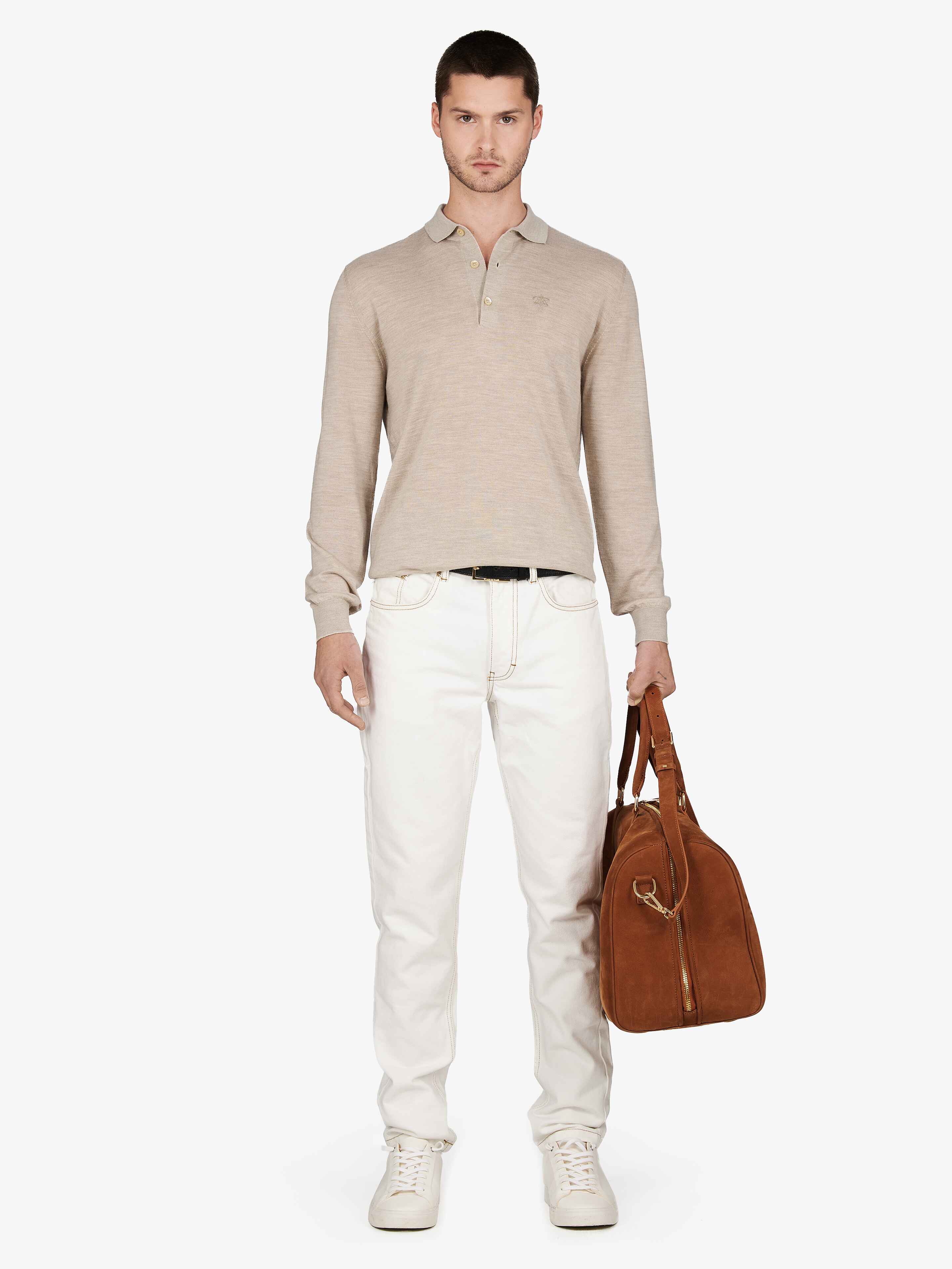 HAZELNUT AMALFI LONG SLEEVE POLO