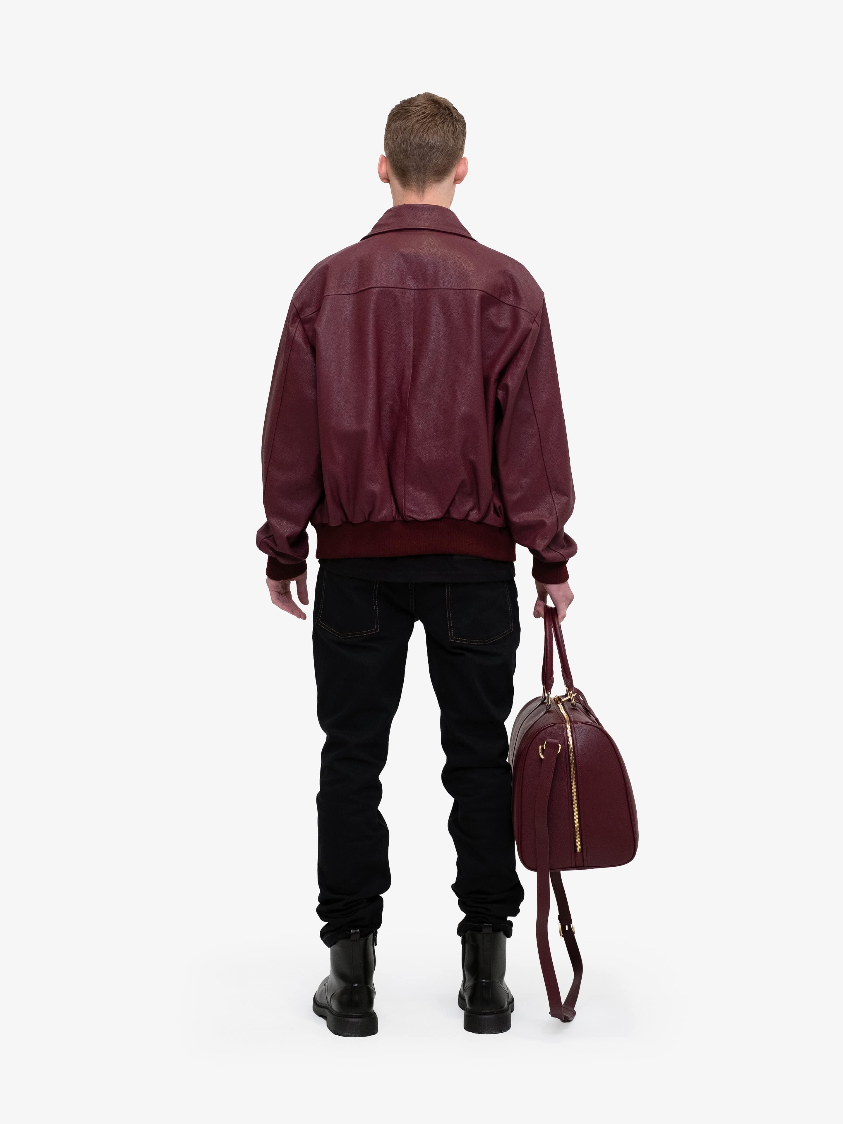 RED DIAMOND LEATHER BOMBER-Leather Jackets-Place of Elms