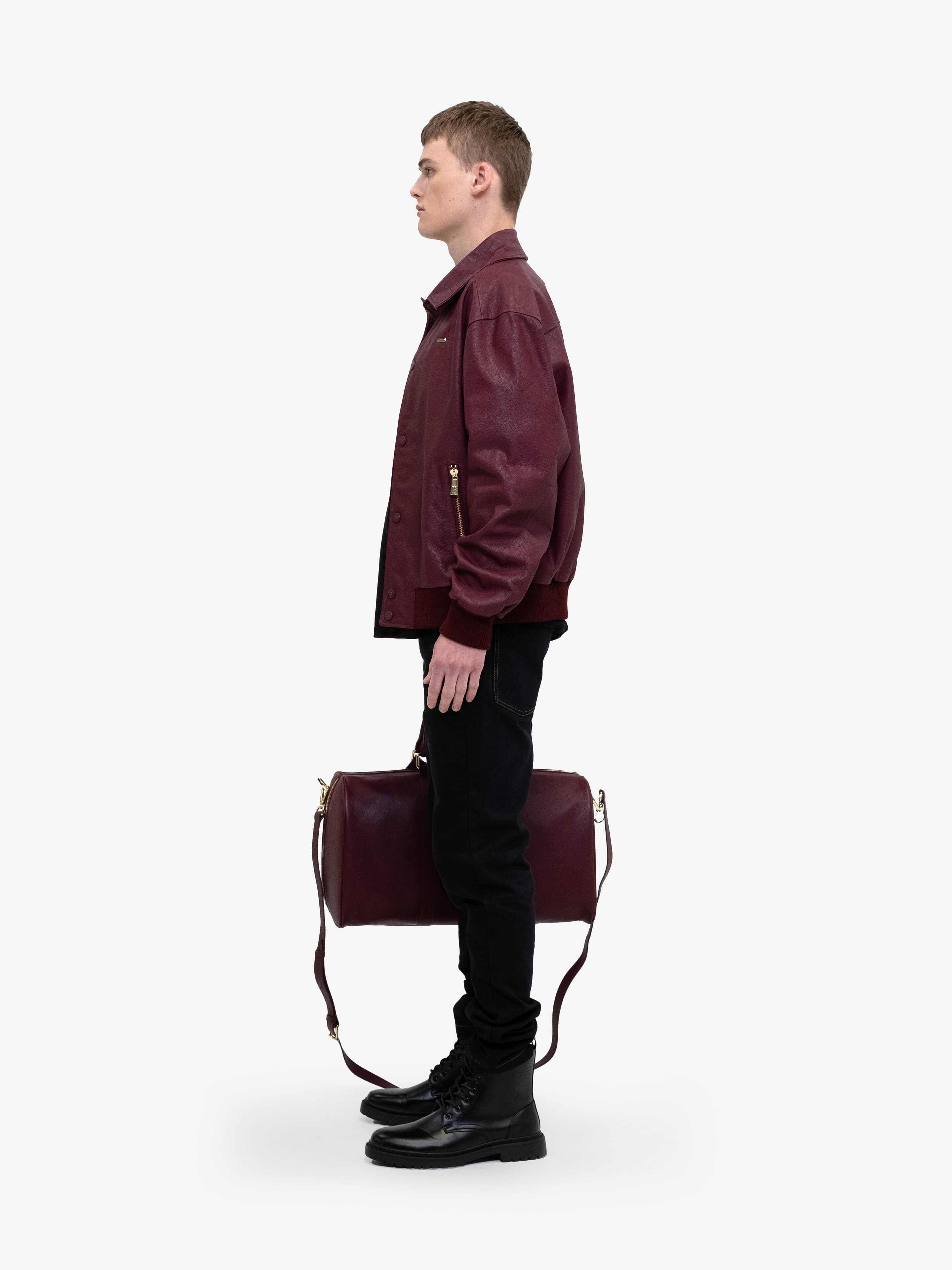 RED DIAMOND LEATHER BOMBER-Leather Jackets-Place of Elms