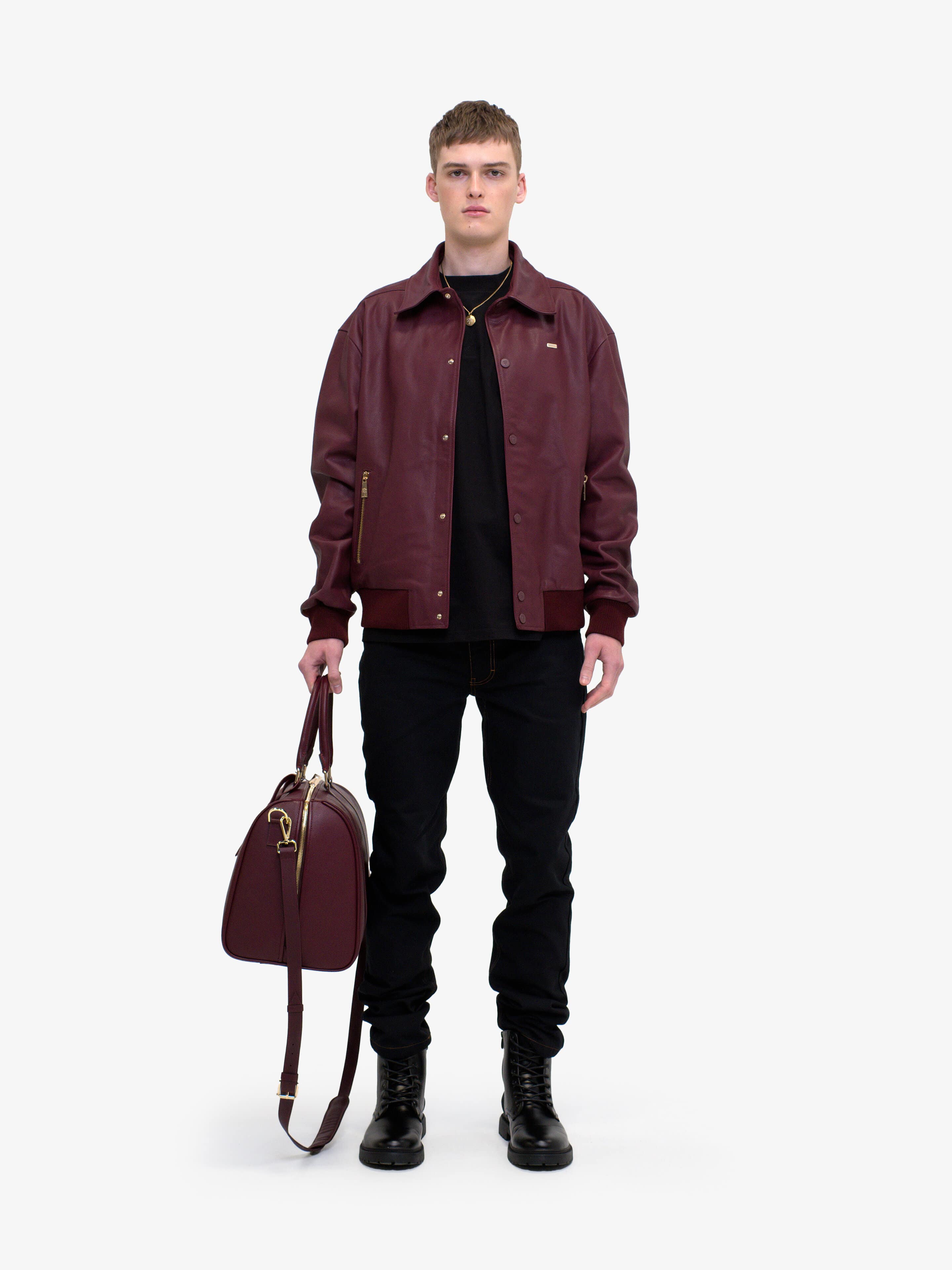 RED DIAMOND LEATHER BOMBER-Leather Jackets-Place of Elms