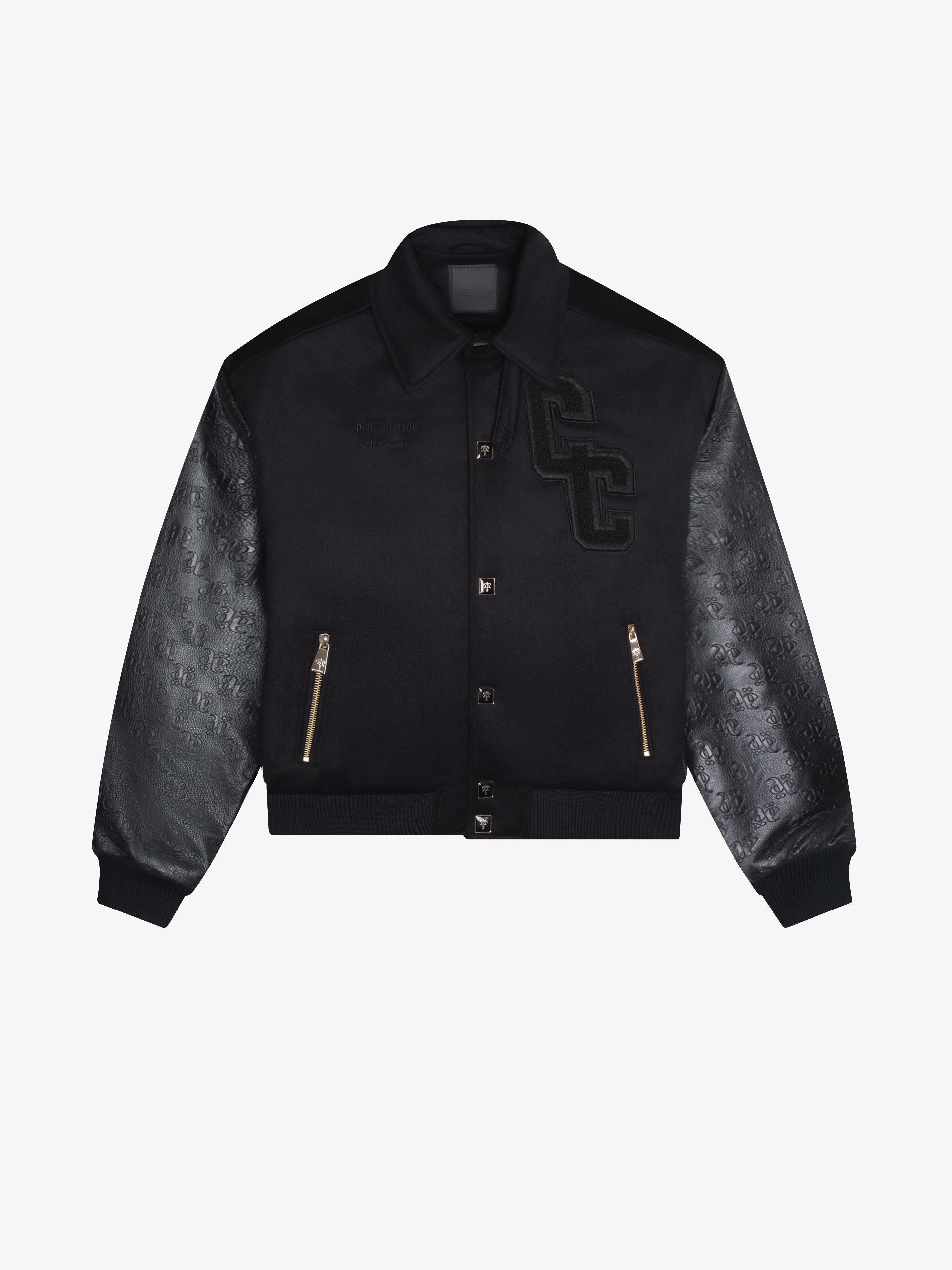 COLLECTIVE CONSCIOUSNESS ALL BLACK SPECIAL EDITION VARSITY BOMBER-Leather and Wool Jackets-Place of Elms